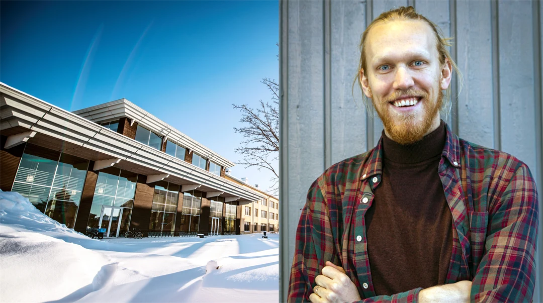  en byggnad i snö, porträtt av en man