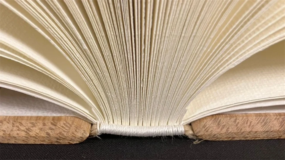 Close up of binding of a book spine