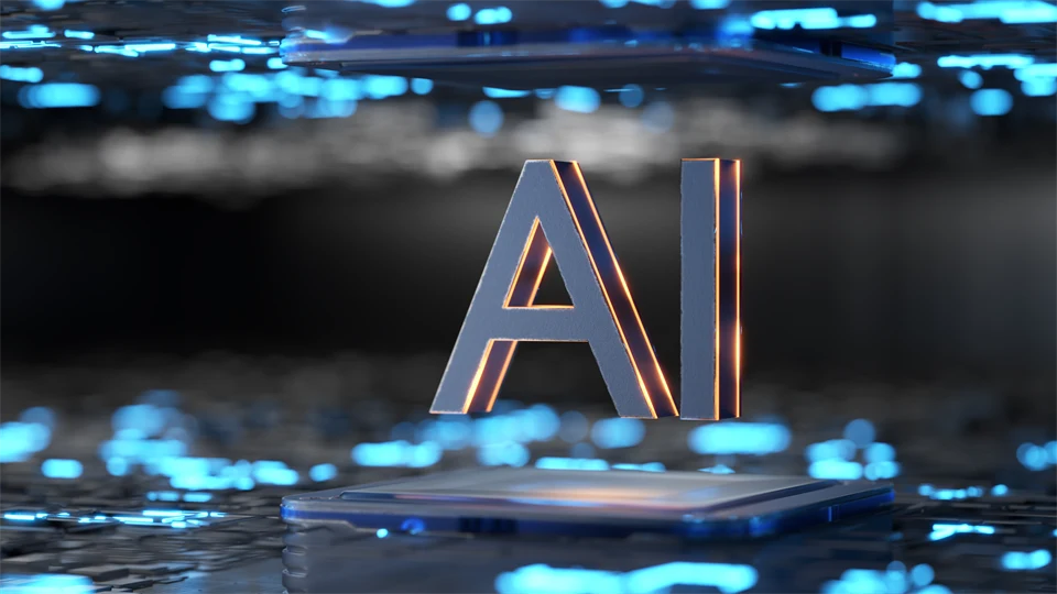 Teknologisk inskription AI. Djup maskininlärning. AI artificiell intelligens koncept. Utvecklingen av artificiell intelligens. 3D-rendering.