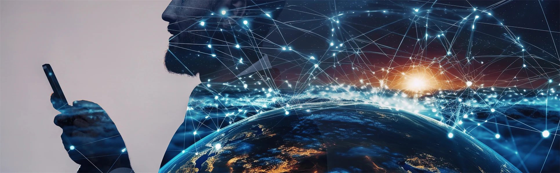 Affärsman som står mot en stor digital medieskärm, cybervärldskoncept för framtida koncept