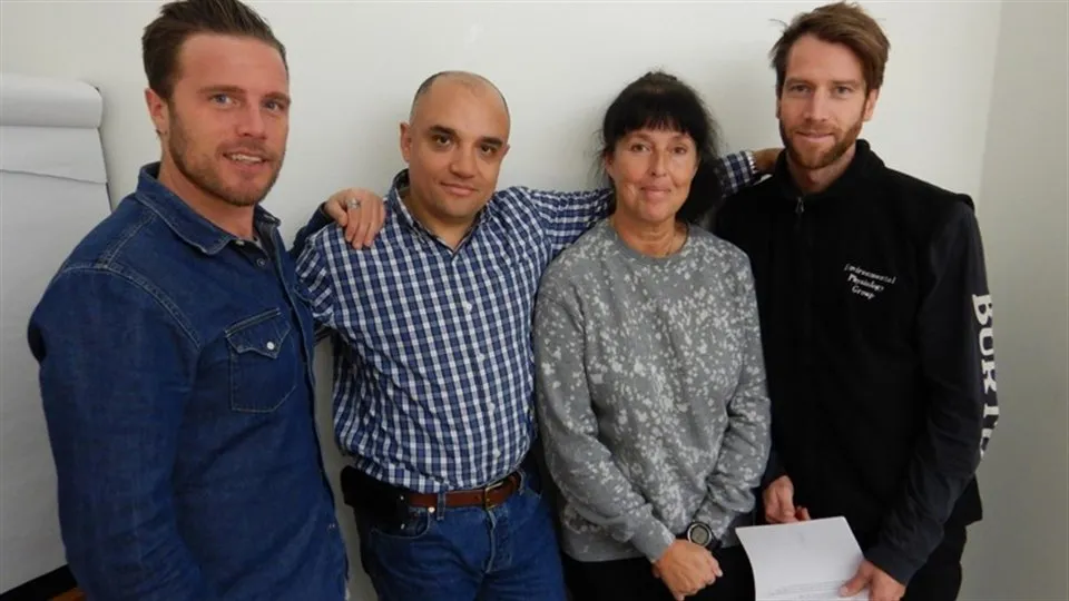Forskargruppen som gjorde studien, från vänster: Pontus Holmström, Frank Pernett, Erika Schagatay, Eric Mulder. Även läkarstudenten Pontus Bergenhed (ej i bild) medverkade i studien i sitt examensarbete.