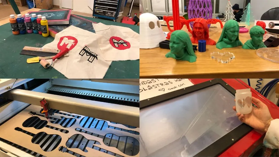 Fler bilder från Tvätteriet. Blästring, screentryck och laserskärare.
