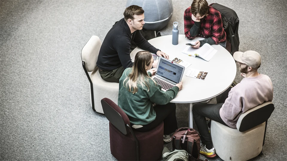 Studenter i campusmiljö.