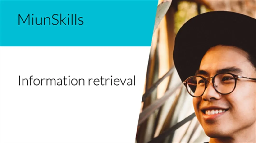 Text MiunSkills information retrieval and image of a man with a hat and glasses