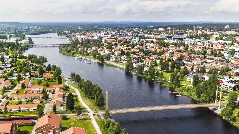 Flygbildsvy över Älvsbacka i Skellefteå.