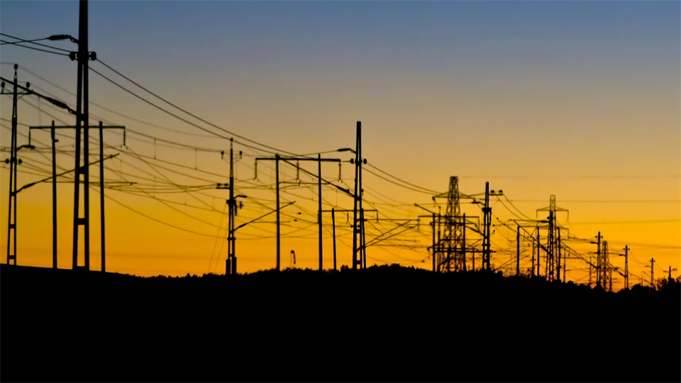 An eletric network in a sunset