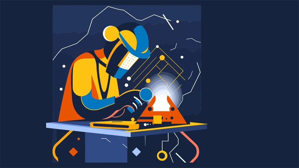 Illustration of a person welding.