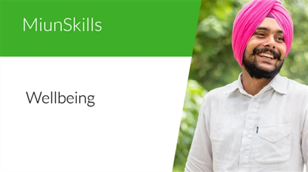 Text MiunSkills Wellbeing and image of a man with a pink turban