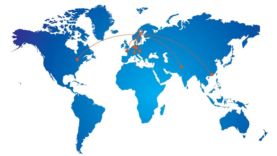 Världskarta med gästprofessorers hemuniversitet