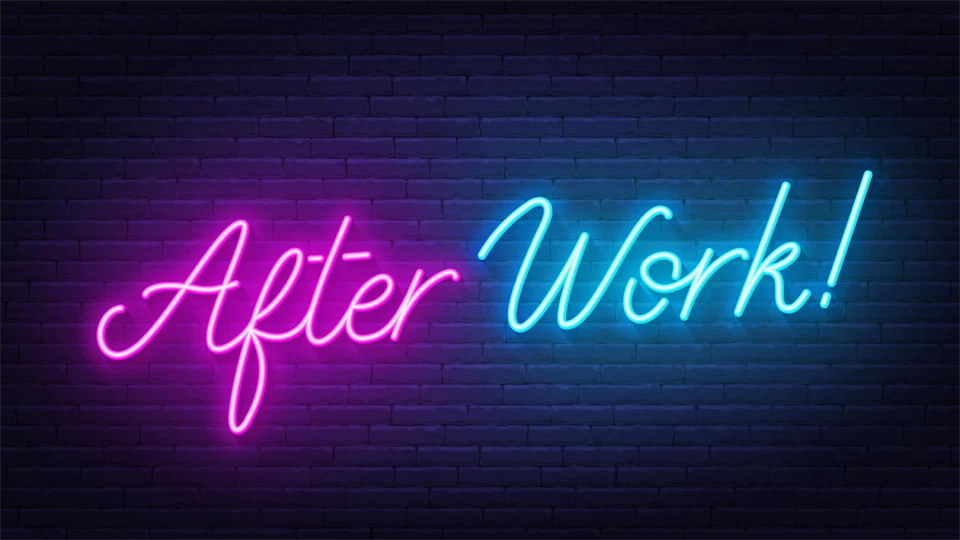 After work skrivet i text med neonfärger
