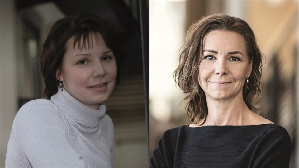 Två porträttbilder på en kvinna, den vänstra visar henne för 20 år sedan och den högra visar henne idag.