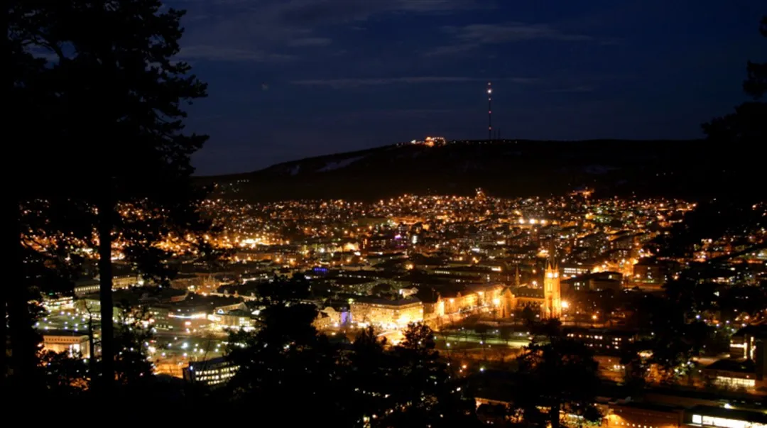 Vybild över sundsvall på natten 