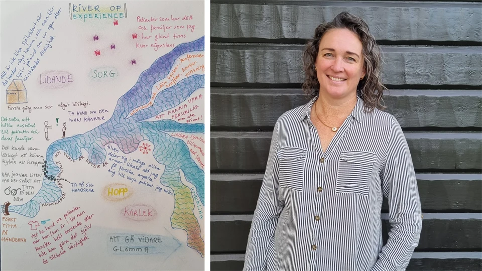 Collage - a drawing and a photo of a woman