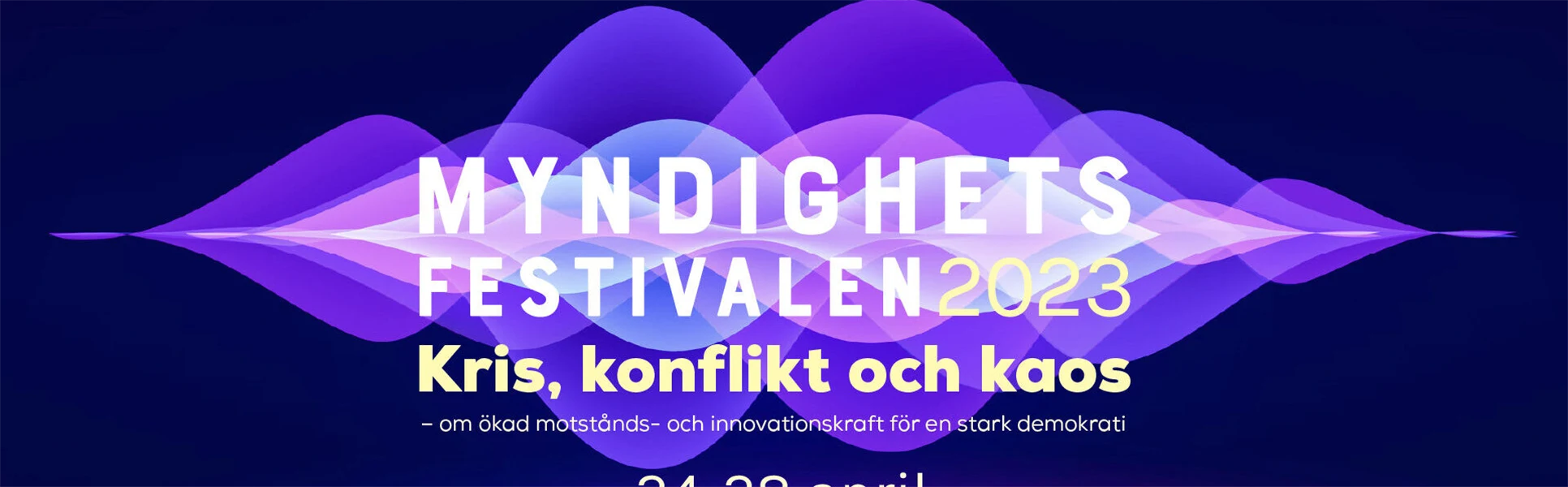 Svart bakgrund med lila vågformer och texten Myndighetsfestivalen 2023.