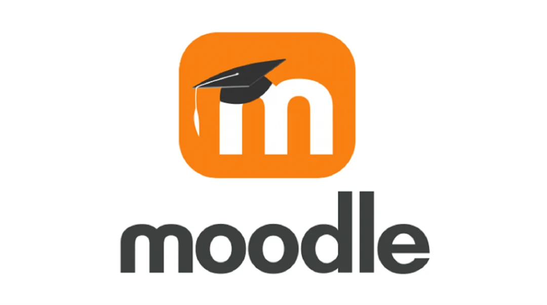 Bilder visar Moodle-loggan och texten "Moodle". 