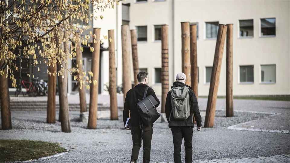 Studenter i campusmiljö.