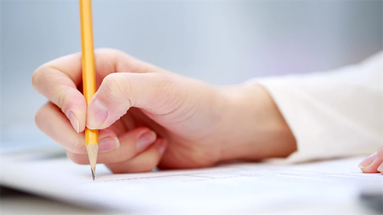 hand, skriver, test, prov