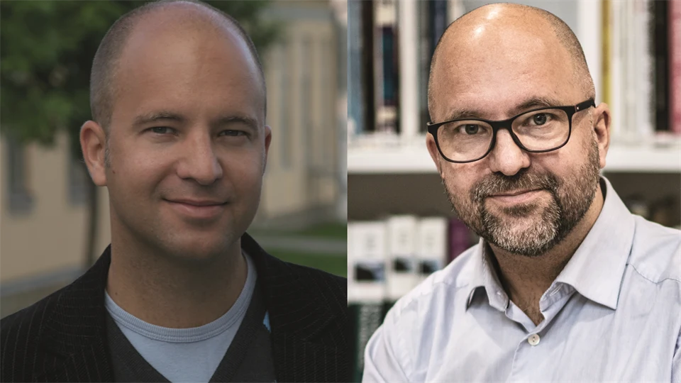 Två porträttbilder på en man, den vänstra visar honom för 20 år sedan och den högra visar honom idag.