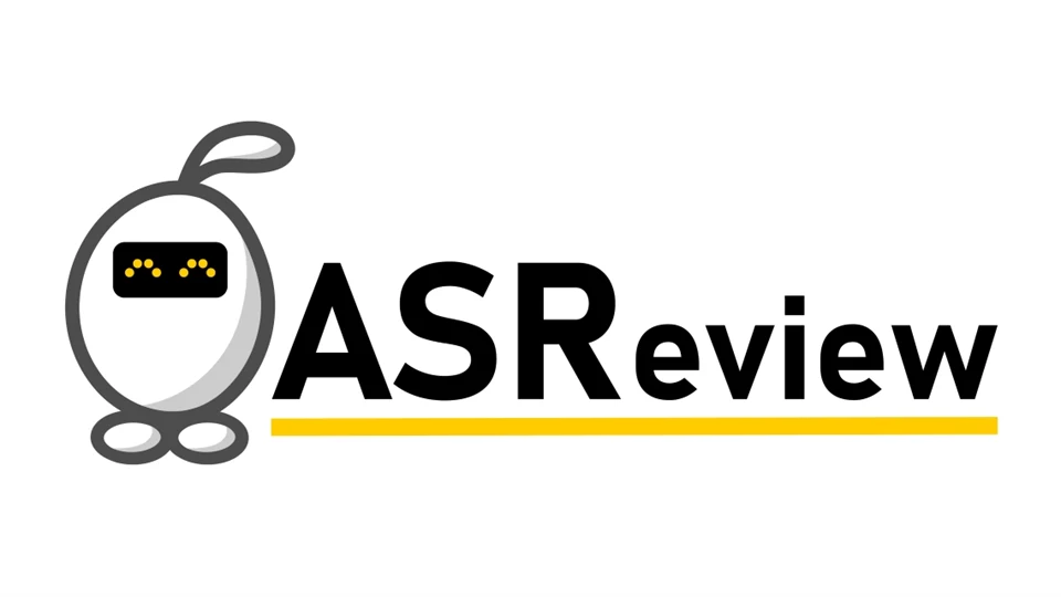 ASReviews logotyp rund figur med svart skärm med gula prickar som liknar ögon, två runda fötter och en ögla längst upp.