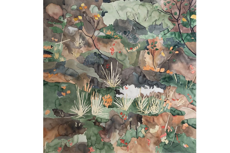 Titlarnas GPS-koordinater anger platserna för arkeologiska registreringarna av samiskt liv på Middagsfjället. I måleriet strävar jag mot en gestaltning av landskapets funktion som karta för den som känner sin plats.