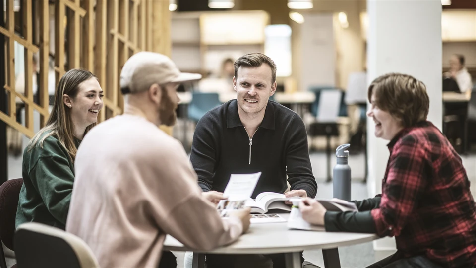 Studenter i campusmiljö.
