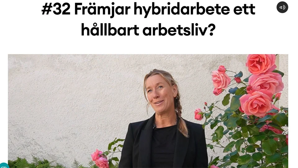 Skärmklipp från podd med rubrik och bild av en kvinna bredvid en rosenbuske.