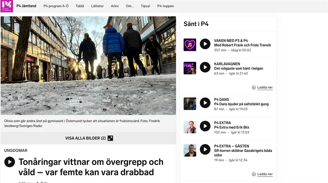 Skärmavbild på nyhet från P4 Jämtland, Sveriges radio