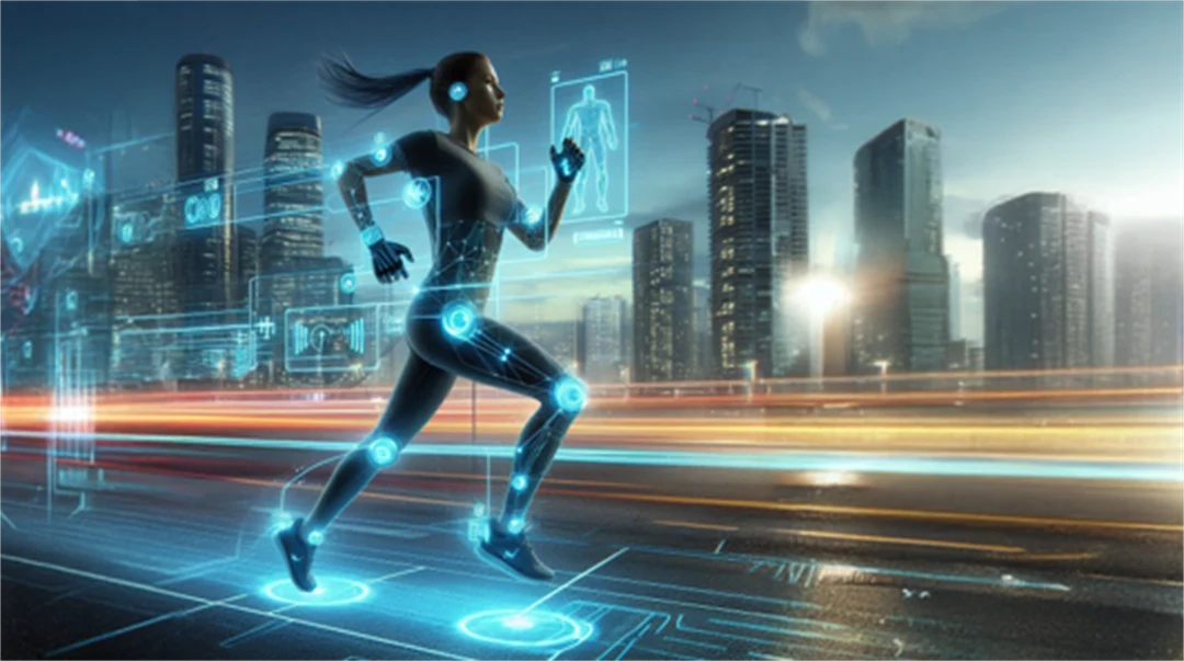 AI-generated image of a girl running, illustrating a triboelectric nanogenerator (TENG)