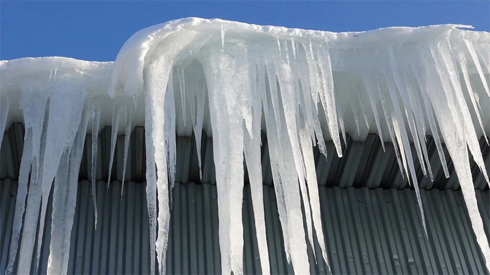 Big icicles on a roof