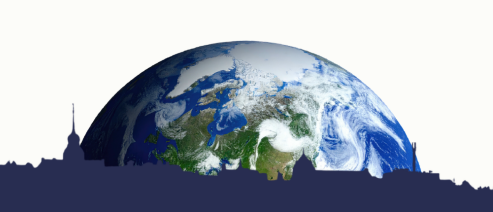 Illustration av en jordglob över en stad