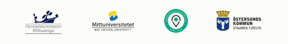 Fler logotyper Mittuniversitetet, Östersunds kommun, Handelskammaren MittSverige, Klimatsmarta Östersund.