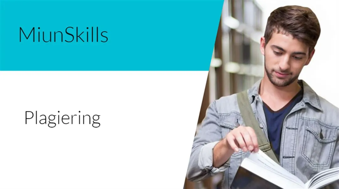 Text MiunSkills Plagiering och Bild på en man som bläddrar i en bok
