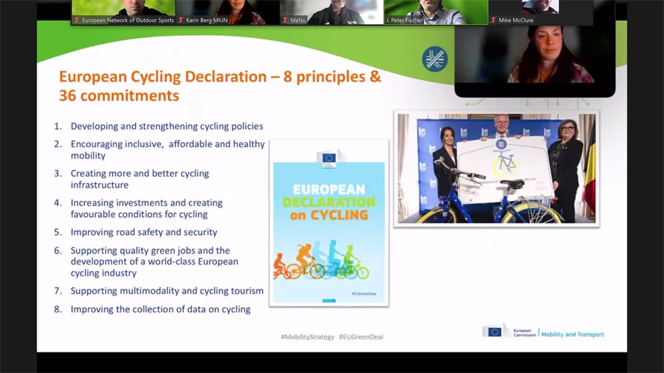 Webbinarium med slide om European Cycling Declaration