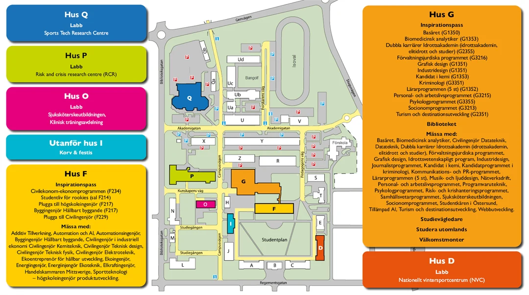 En karta över Campus Östersund