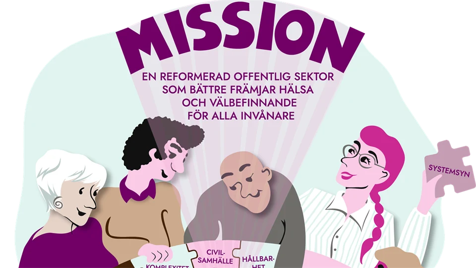 En Ai generad bild som beskriver SustainGovs mission. Olika människor sitter rut ett bord för samtal om att reformera offentligsektor