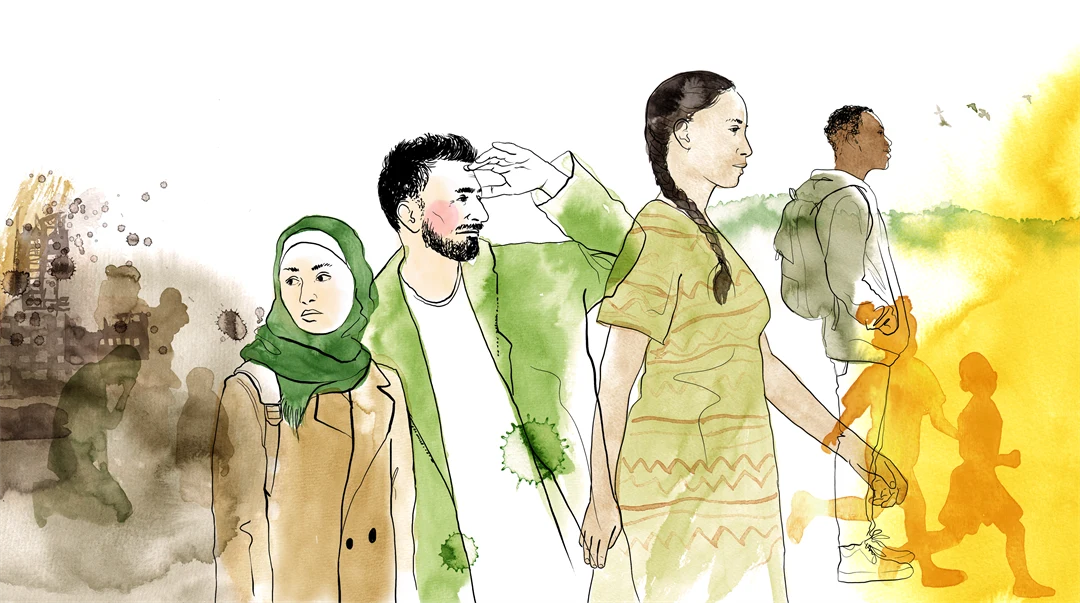 Illustration of refugees.