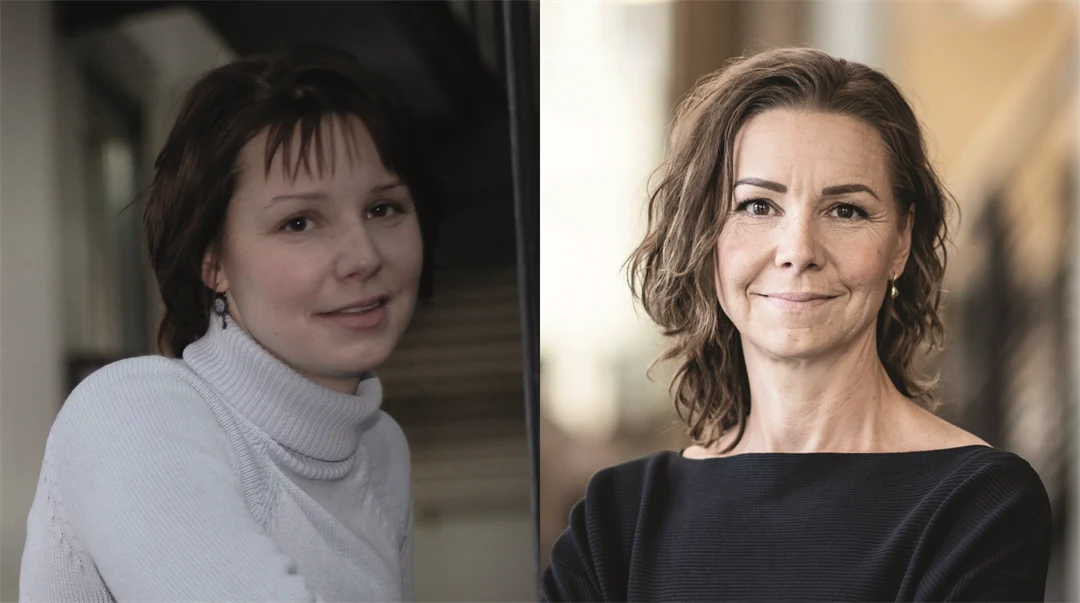 Två porträttbilder på en kvinna, den vänstra visar henne för 20 år sedan och den högra visar henne idag.