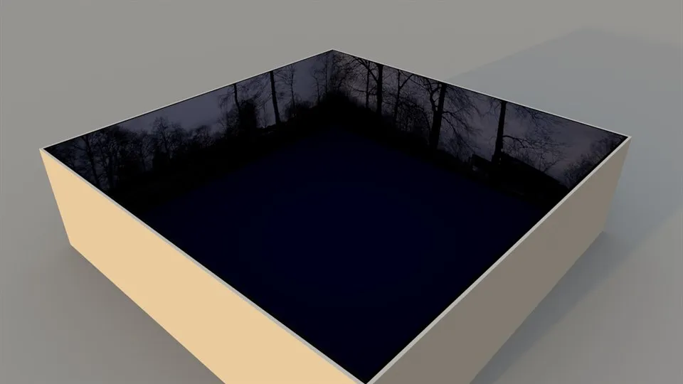 Bild av väggar i simuleringslabbet som visar en park på natten.