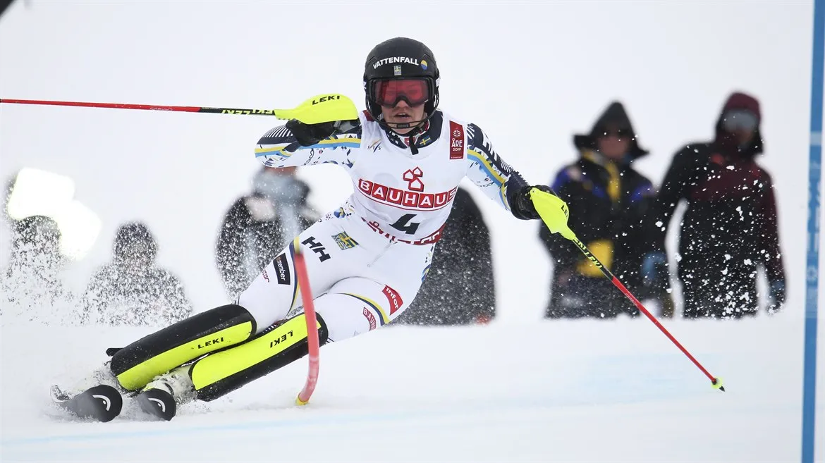 Anna swenn-Larsson, silvermedaljör i slalom vid VM i Åre 2019. 