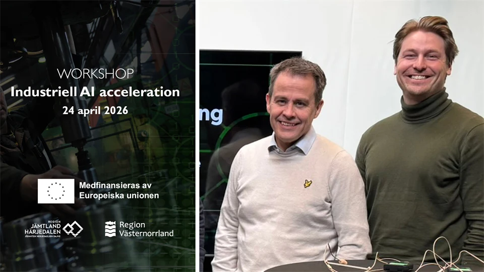 Workshop Industriell AI Acceleration samt två män som ler mot kameran
