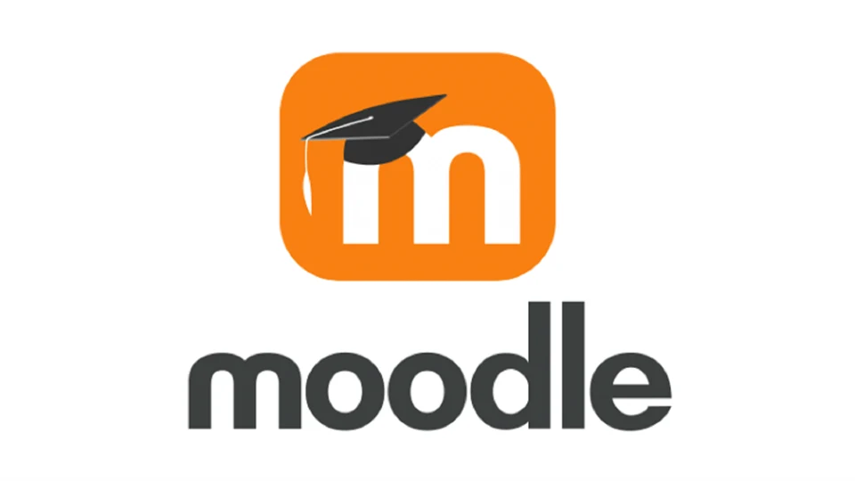 Bilder visar Moodle-loggan och texten "Moodle". 
