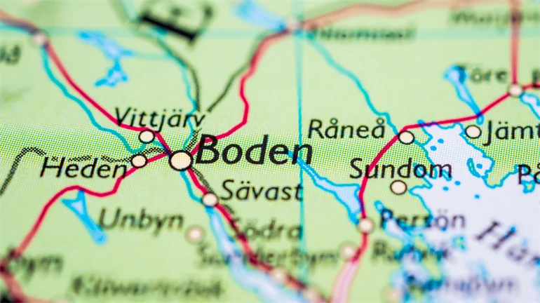 Detalj av karta som visar staden Boden.