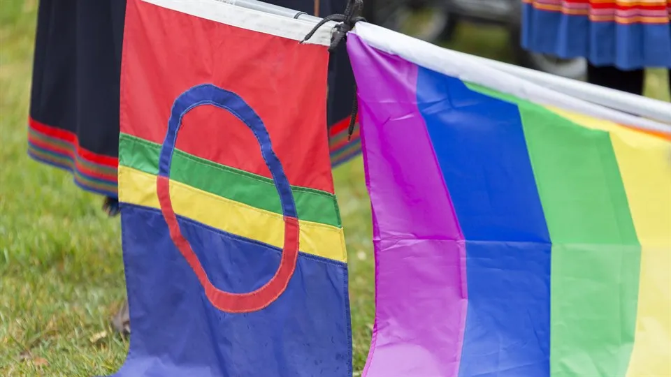 Samisk flagga och regnbågsflagga