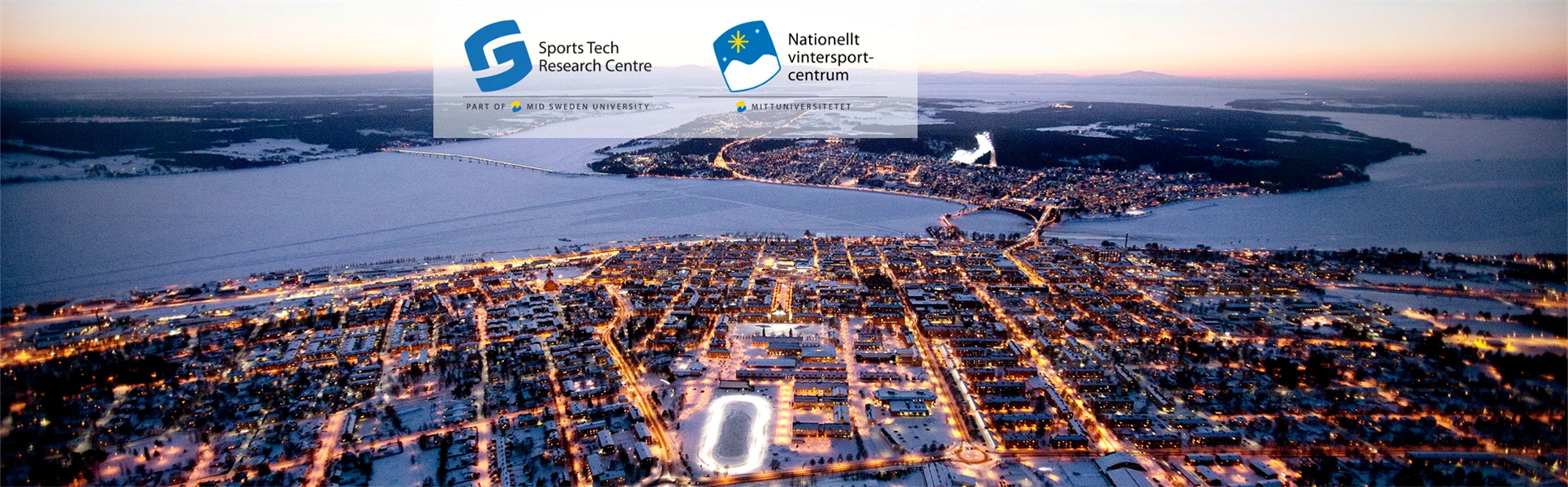 Flygbild över Östersund och Frösön med inklippta logotyper.