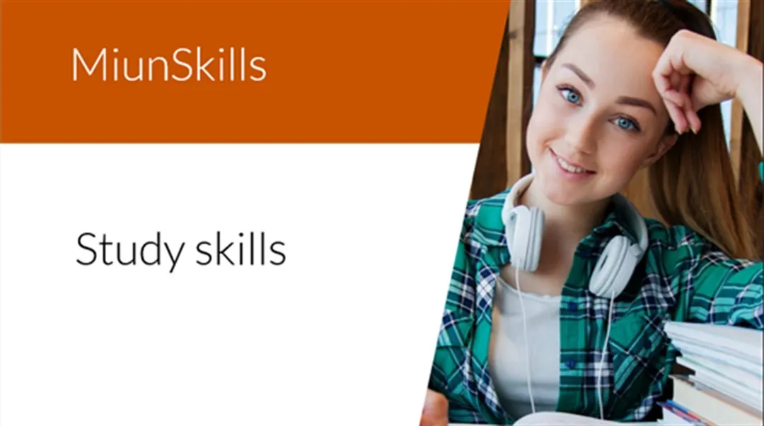 Text MiunSkills study skills and image of a woman studying
