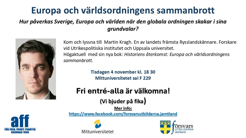 Annons med foto på man och text kring ett seminarium