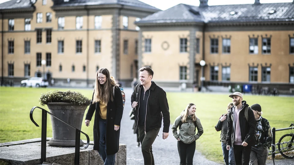 Studenter i campusmiljö.