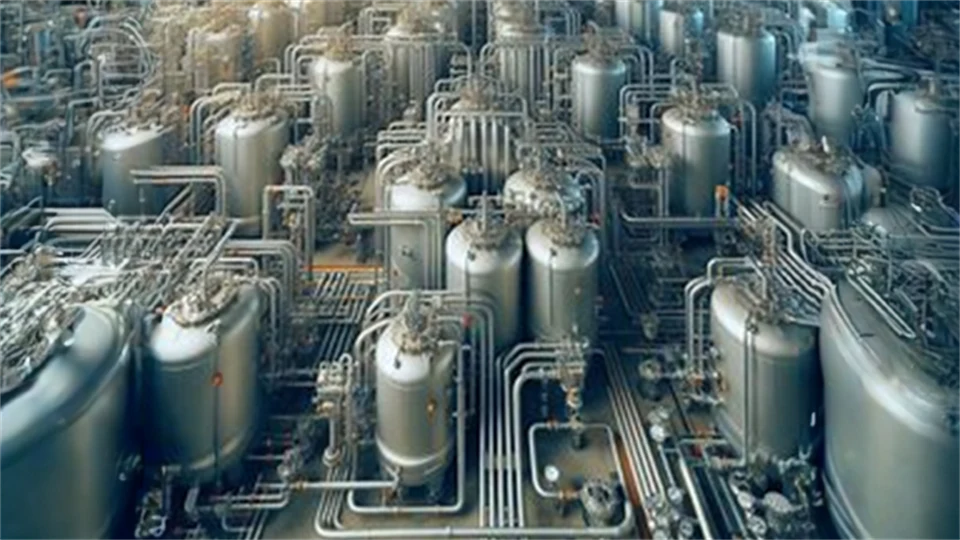 AI-genererad bild som visar många bioreaktorer på en liten yta.