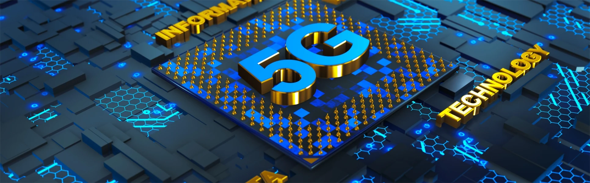 Konceptuell sammansättning av nätverksprocessor med 5G-logotyp på kretskort. 3d rendering.