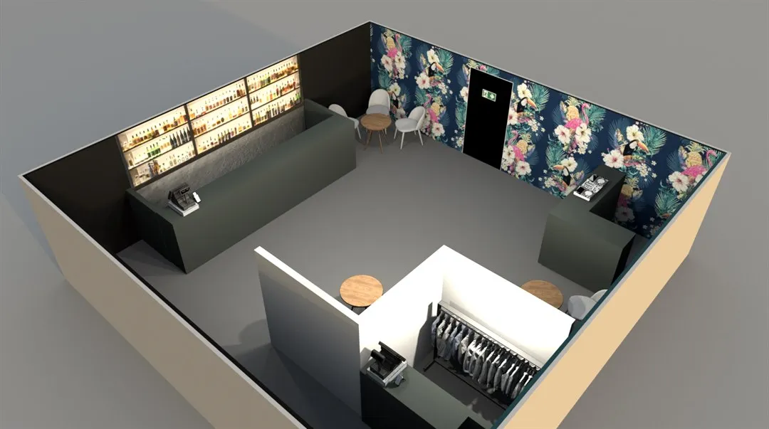 Illustration över hur den simulerade miljön nattklubb ser ut snett uppifrån